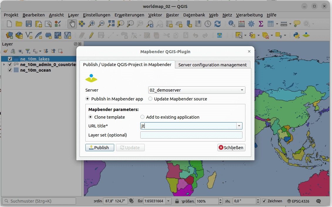 Veröffentlichung eins QGIS-Projekts als Mapbender-Anwendung