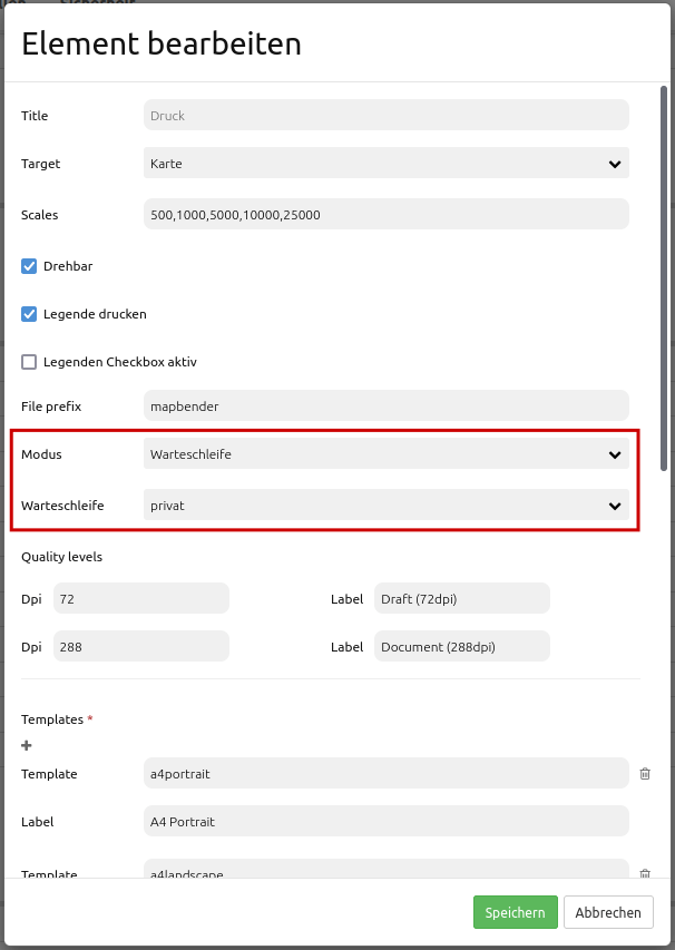 Konfiguration Druckelement