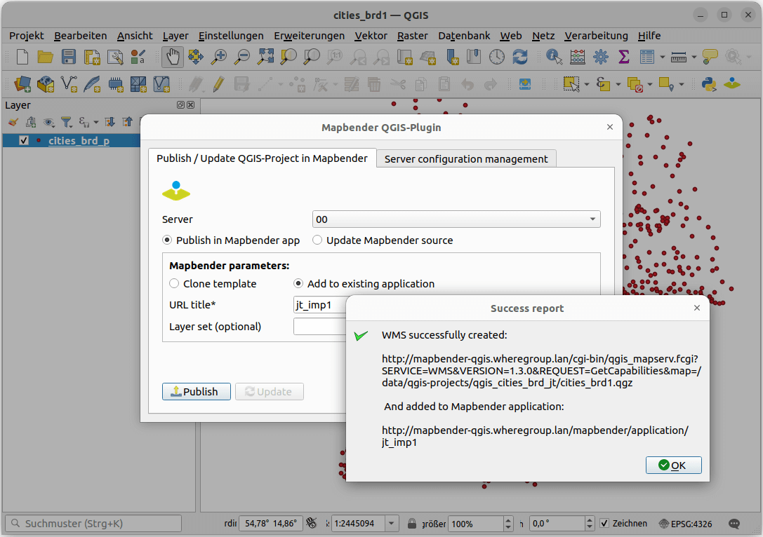 Hinzufügen eines weiteren QGIS Server Dienstes zu einer existierenden Mapbender-Anwendung