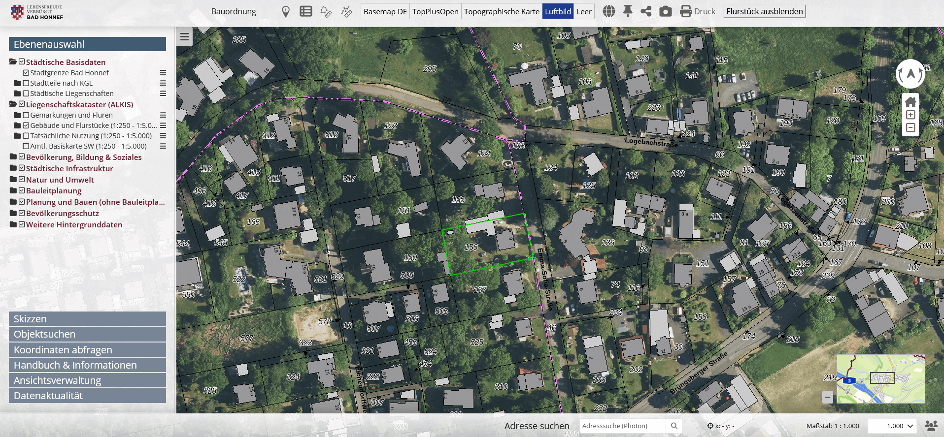 Positionierung über das Element FlurstückConnector auf einer Karte